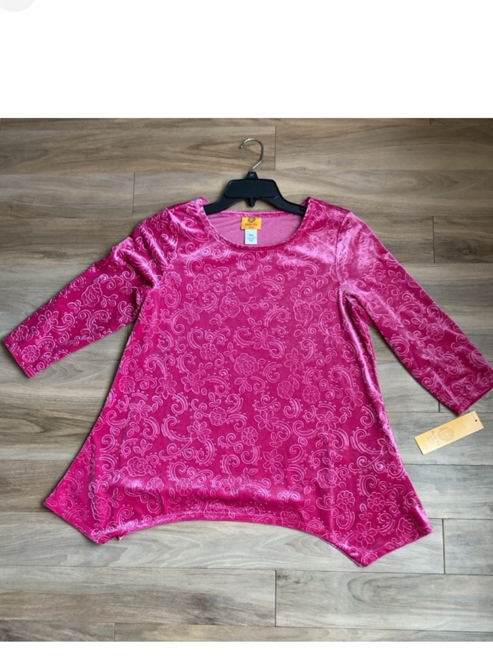 Ruby Rd top velvet floral print top fushia boho blouse casual office PM